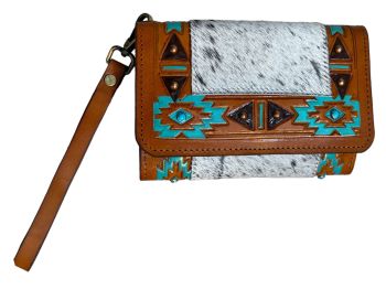 Klassy Cowgirl Leather Clutch Phone Wallet - Painted Aztec&#47;Cowhide